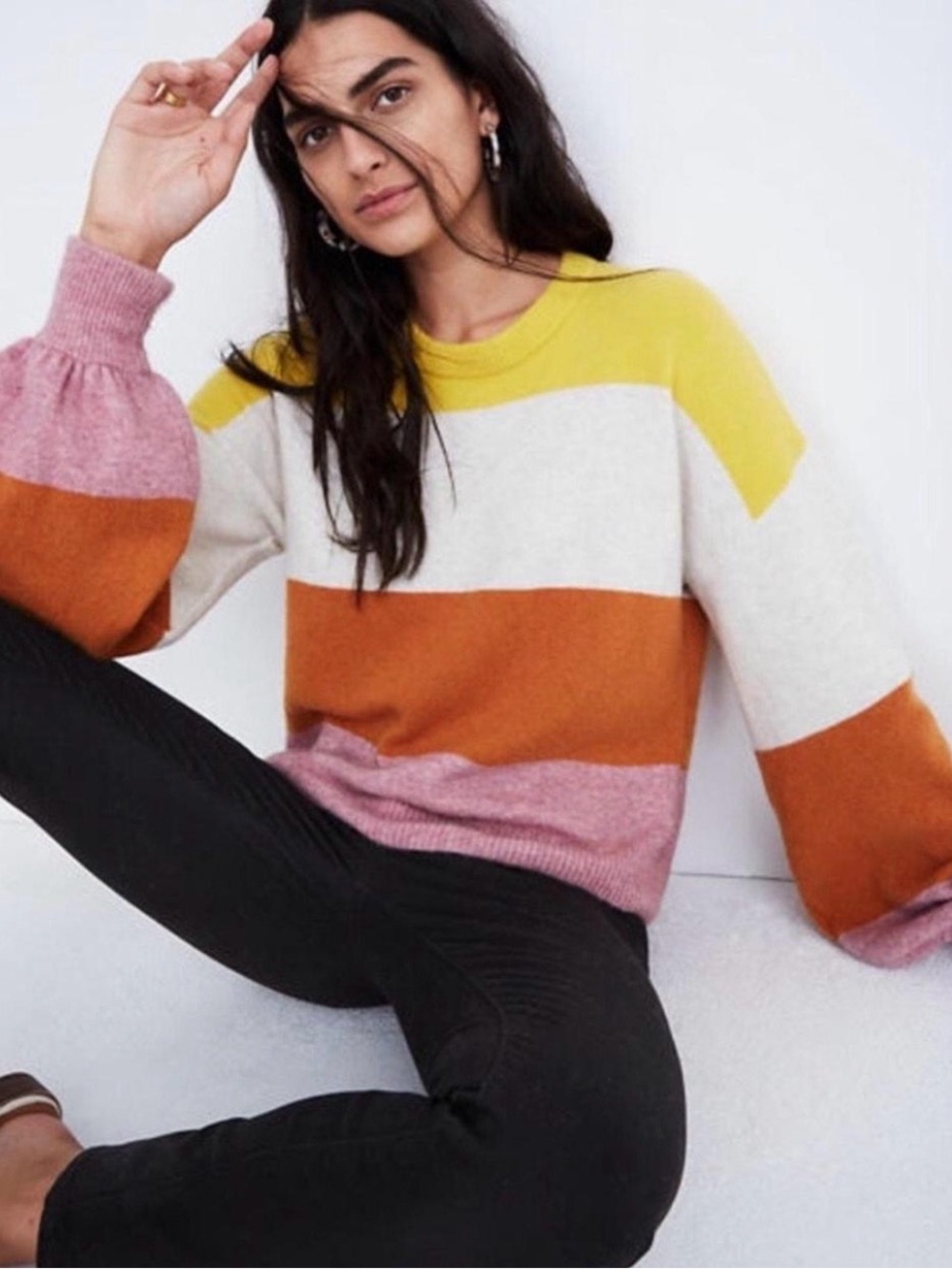 Madewell Balloon Sleeve Color Block Sweater